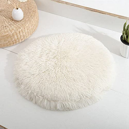 Calming Dog Cat Bed Cat Cushion Cat Mat Long Plush Round Sleeping Bed for Small Medium Kitten Puppy,15.74"/19.68"/23.62"(50cm/19.68inch,White) - color: White, size: 50cm/19.68inch
