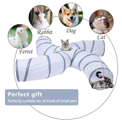 EGETOTA Cat Tunnel for Indoor Cats Large, with Play Ball S-Shape 4 Way Collapsible Interactive Peek Hole Pet Tube Toys, Puppy, Kitty, Kitten, Rabbit (S4 - White & Grey) - color: S4 - White & Grey