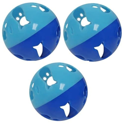 Large Cat Ball Toy with Bell – Interactive Rolling Design for Active Play – Sturdy Plastic Cat Toy Ball that Stays Visible During Play – Blue 3 Pack for Cats, Kittens, and Small Pets - color: Blue - 3 Pack