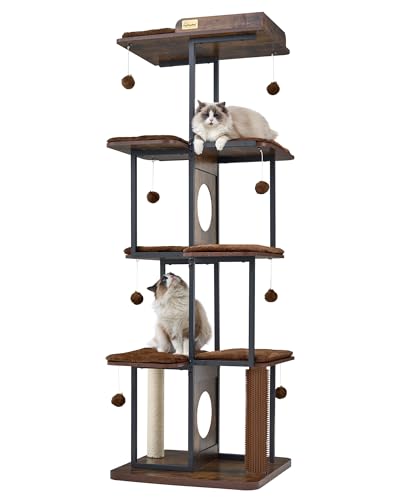 FourFurPets Extra Large Cat Tree, 66.4" XXL Cat Tower for Indoor Cats Large Adult 20lb+, Modern Cat Tree Tower with Scratching Post, Multi-Level Cat Condo, Big Perches, Rustic Brown