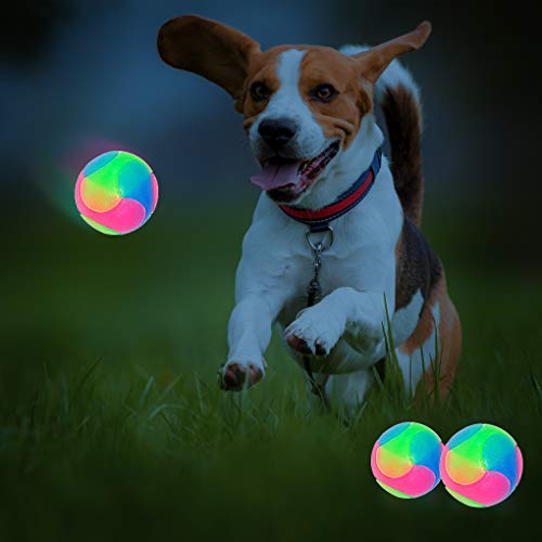 4 pcs Large Light Up Dog Balls Flashing Elastic Ball Glow in The Dark Interactive Pet Toys for for Golden Retriever,Labrador,Large Dogs - color: 4 pcs Large smooth balls