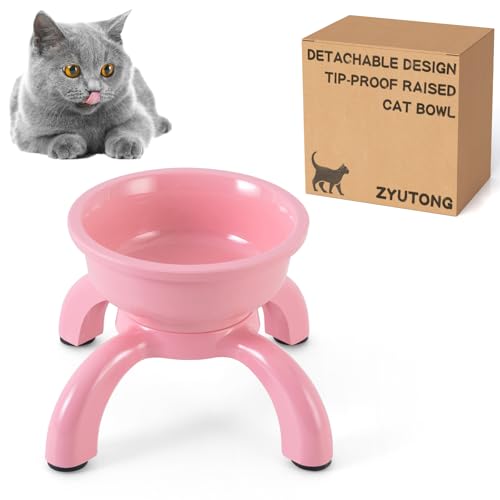 Raised Cat Bowls for Indoor Cats - Whisker Friendly Cat Food Bowl, 5.1" Wide Melamine Stand Elevated Cats Feeding Bowl, Detachable Raise Kittens Bowls, Non-Toxic, Dishwasher Safe - color: Pink, size: Single