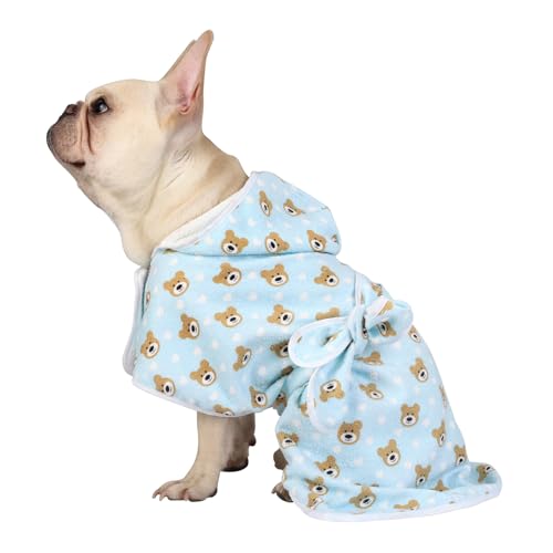HDE Dog Bathrobe Super Absorbent Quick Drying Puppy Towel Wrap Coat Adjustable After Bath Robes with Hood for Dog Sizes S-XXL Teddy Bears S - color: Teddy Bears, size: Small