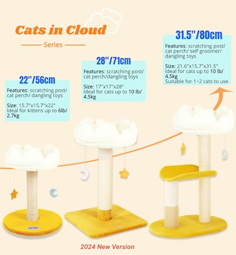 Happi N Pets Cloud Cat Tree, 31.5in Multi-Level Indoor Cat Tower with Scratching Posts, Viewing Perch, Removable & Washable Cushions, Cat Activity Tree with Dangling Toy - size: 31.5" with Scratching Posts