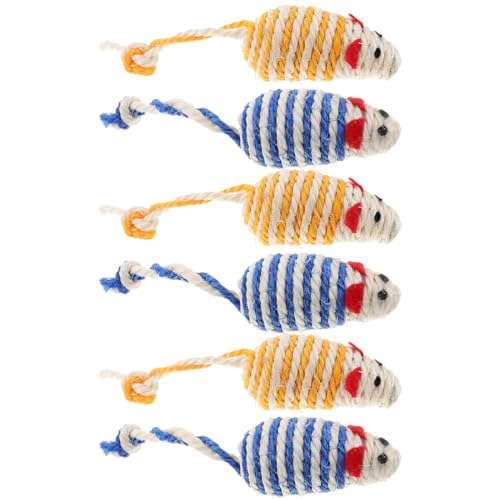 LOGOFUN 6pcs Cats Mouse Plush Toys Catnip Filled Cat Toys with Sisal Mice Handmade Rope Pet Toy for Indoor Cats Kitten Interactive Play Supplies - Blue & Yellow