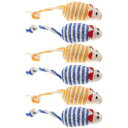 LOGOFUN 6pcs Cats Mouse Plush Toys Catnip Filled Cat Toys with Sisal Mice Handmade Rope Pet Toy for Indoor Cats Kitten Interactive Play Supplies - Blue & Yellow
