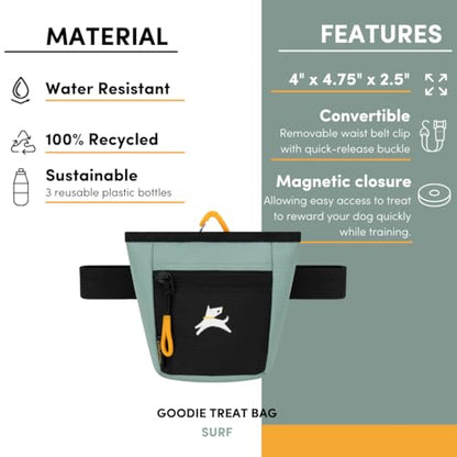 OllyDog Goodie Treat Bag, Dog Treat Pouch, Waist Belt Clip for Hands-Free Training, Magnetic Closure, Dog Training and Behavior Aids, Three Ways to Wear (Surf) - color: Surf