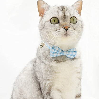 Bowtie Cat Collars Breakaway with Bell, Adjustable Cute Kitty Collars Safety Buckle Kitten Collar for Cat Puppy 7.5-11in (Light Blue Plaid) - color: Light Blue Plaid
