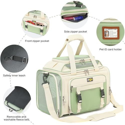 Cozy Cruiser Pet Carrier with Wheels,TSA Airline Approved, Expandable Space, Soft-Sided & Collapsible Design,Rolling Travel Bag with Telescopic Handle for Small Dogs and Cats - color: Green