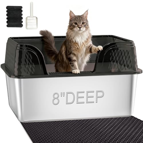 XXL Stainless Steel Litter Box with Lid, Extra Large High Sided Litter Box for Big Cats or Multiple Cats, Anti-Splashing, Easy Clean, No Smell, Transparent Black Enclosure - color: Transparent Black, size: XX-Large