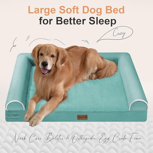 Large Dog Bed Orthopedic Washable: Beds Bolster XL Bed Big XLarge Dogs Egg Crate Foam Couch Sofa Waterproof with Removable Cover - Aqua Blue - color: Aqua Blue, size: 40.0"L x 32.0"W x 6.5"Th