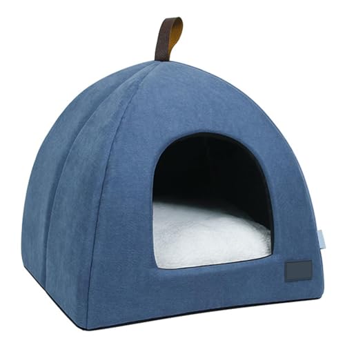 Zerone Pet Tent, Foldable Cat Bed Breathable Cat House Indoor Pet Tent Dog Bed with Mat (L) - color: Blue, size: L