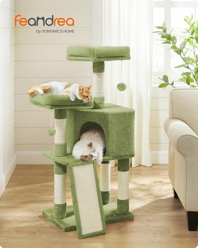 Feandrea Cat Tree, 45.3-Inch Cat Tower, Plush Condo with Scratching Post, Ramp, Perch, Spacious Cave, for Small Space, Grass Green UPCT141C01 - color: Grass Green
