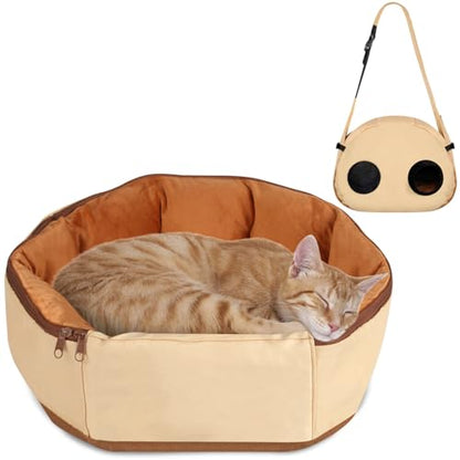 2-in-1 Convertible Pet Sling Carrier & Bed - with Breathable Mesh, Adjustable Strap & Pocket，for Travel, Vet Visit & Home Use, Up to 22lbs (KAKI) - color: KAKI