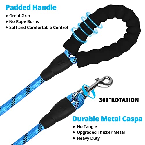 Rope Dog Leash 4 FT: Heavy Duty Leashes with Swivel Lockable Hook Reflective Threads Bungee and Padded Handle - Dog Lead for Large Small Medium Dogs Outside Walking Hiking Blue - color: Blue, size: 4ft*1/2''