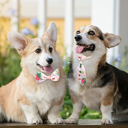 Reginary 100 Pieces Dog Bow Tie Collar Set Include 40 Dog Neckties, and 30 Puppy Bowties, 30 Collar Flowers, Adjustable Pet Ties Grooming for Small Medium Cats Pets Supply(Flamingo) - style: Flamingo