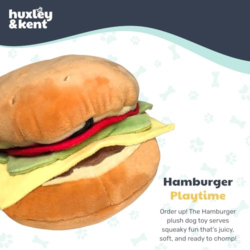 Huxley & Kent Funny Dog Toy w/Squeaker – Power Plush Squeaky Dog Toys for Small, Medium & Large Dogs – Soft Stuffed Animal for Indoor Play & Fetch - Hamburger, Large - size: Large, style: Hamburger