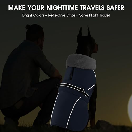 Dog Coat Medium, Windproof Dog Jacket with Warm Fleece Lining, Thickened Collar Dogs Winter Coat, Adjustable Reflective Pet Coats for Cold Weather (Navy Blue, Medium) - color: Navy Blue, size: Medium