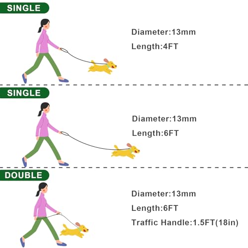 Rope Dog Leash, 4 ft Heavy Duty Dog Leash with Aviation Aluminum Auto Locking Carabiner, Strong Nylon Pet Lead for Small, Medium, Large Dogs (Green, 4FT) - color: Green, size: 4 Foot Single Handle