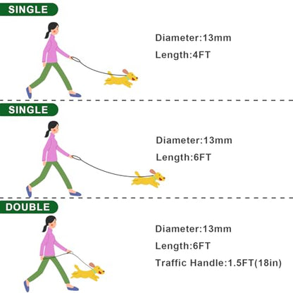 Rope Dog Leash, 6 Foot Heavy Duty Dog Leash with Aviation Aluminum Auto Locking Carabiner, Strong Nylon Pet Lead for Small, Medium, Large Dogs (Green, 6FT) - color: Green, size: 6 Foot Single Handle