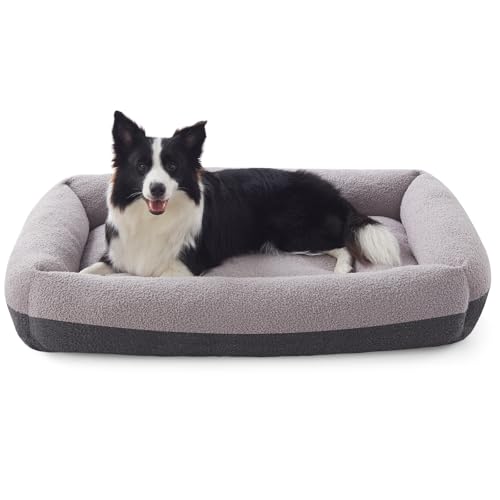 Dog Bed Large Sized Dogs, Washable Comfy Fluffy Medium Dog Beds, Removable Zipper Cover Machine Wash, Soft Orthopedic Bed Durable Pet Cuddler with Anti-Slip Bottom, 36"x27"x8", Grey - color: Grey, size: L(36''x27''x8'')