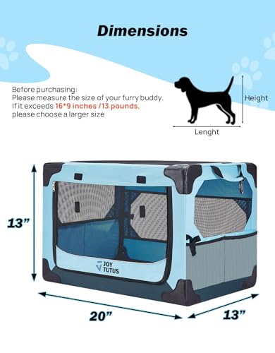 JOYTUTUS Pet Day Special, 20 Inch Collapsible Dog Crate, Steel Frame 8-Bar Foldable Soft Kennel, Portable Travel Crate for Puppy & Small Dog Up to 13lbs, Oxford Cat Carrier for Car Indoor Outdoor - size: XS (20" L x 13" W x 13" H)