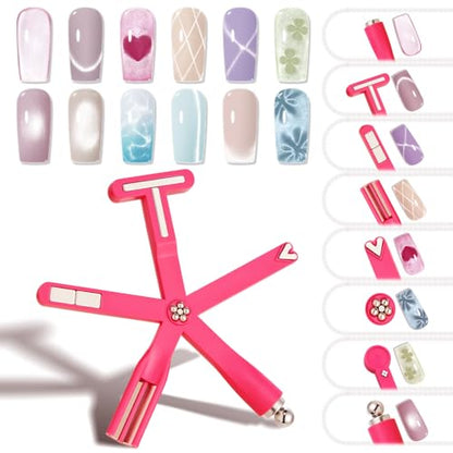 Modelones Cat Eye Gel Polish Nail Magnet, 8-in-1 Cat Eye Magnet Tool for Gel Nails Strong Magnetic Nail Art Wand with Steel Ball, Glass Bead& French Tip&Clover Cateye Multi-Effect Magnets DIY Salon - color: A A 8-in-1 Cat Eye Magnet