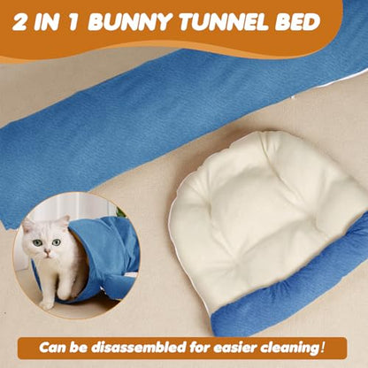 Spardar Bunny Tunnel Bed, 2-in-1 Collapsible Tunnel Tubes Toys, Washable, with Removable Mat Hideout, Interactive Toys for Rabbits Chinchilla Hedgehog Guinea Pigs Kitty, Blue - color: Blue
