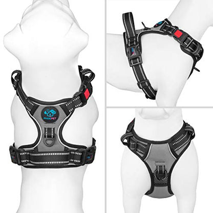 PHOEPET No Pull Dog Harness Medium Reflective Front Clip Vest with Handle,Adjustable 2 Metal Rings 3 Buckles,[Easy to Put on & Take Off](S, Grey) - color: Gray, size: Small