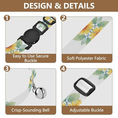 Yellow Sunflowers Green Leaves Kitten Collar with Bell 2 Pack Small Dog Collar Adjustable 10.6 to 17.1 Inches - color: Yellow Sunflowers Green Leaves