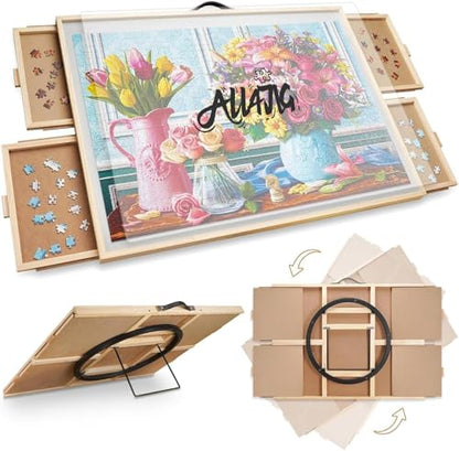 ALL4JIG 2000 Pieces 2-in-1 Tilting & Rotating Puzzle Board, 40.16" x 28.5"Adjustable Angle Puzzle Board with 4 Drawers & Clear Protective Cover, Birthday Gift for mom - color: Iron, size: Large-2000pcs