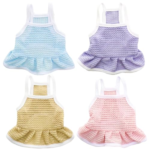4 Pieces Dog Dress for Small Dogs Girl,Puppy Sleeveless Clothes Pet Pullover Vest Skirt,Cute Dress Pet Dog Shirt Breathable Outfits for Small Dogs Puppy Cats Girl Apparel (2XL) - color: Solid Color, size: 2XL(Chest : 21.6")