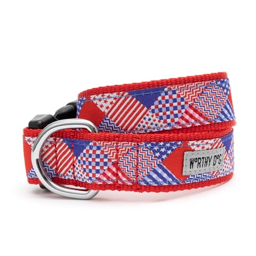 THE WORTHY DOG Collar for Medium Dogs, Adjusts 12-18 inches, Durable Nylon Webbing, Quick Release Buckle, Americana Pattern, Red/White/Blue, Medium - color: Americana - Red/White/Blue, size: Medium