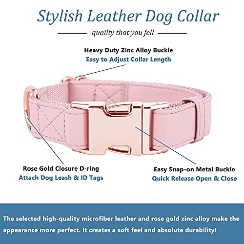 Dog Collar and Leash Set.Soft and Easy to Clean Vegan Leather with Rose Gold Metal Buckle for Small Medium Large Dogs (Pink, L(15.4”-24.8“) - color: Pink, size: L