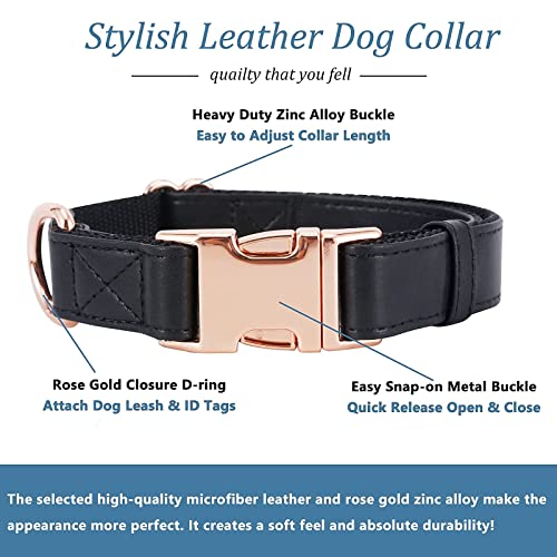 Dog Collar and Leash Set.Soft and Easy to Clean Vegan Leather with Rose Gold Metal Buckle for Small Medium Large Dogs (Black, S(12.2"-16.9")) - color: Black, size: S