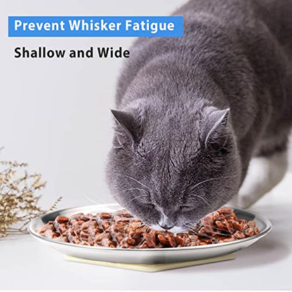 Stainless Steel Cat Dishes for Food and Water Bowls for Small and Medium Pets Relief of Whisker Fatigue -4 Sets Shallow Style - size: 13 ounce,4 sets