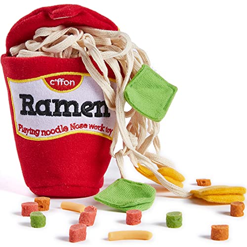 CHEWFFON Dog Puzzle Toy, Interactive & Enriching Snuffle Game for Small & Medium Dogs, Hide and Seek Crinkle Toy, Treat Dispensing & Nose Work Fun - style: Ramen Cup