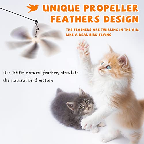JXFUKAL Cat Wand Toys, Interactive Cat Toys with 3 Feather Refills, 29'' Flexible Steel Wire, Sturdy Wood Handle & Bell for Kitty Kitten, Cat Toys for Indoor Cats Teaser Cat String Toy - color: Set B