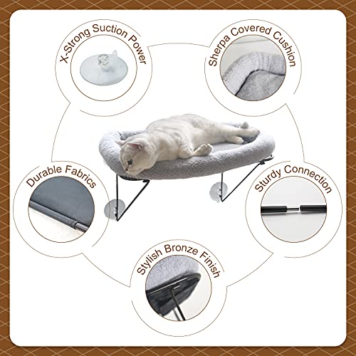 Zakkart Cat Window Perch - 100% Metal Supported from Below - Comes with Warm Spacious Pet Bed - Cat Window Hammock for Large Cats & Kittens - for Sunbathing, Napping & Overlooking (Grey) - color: Gray