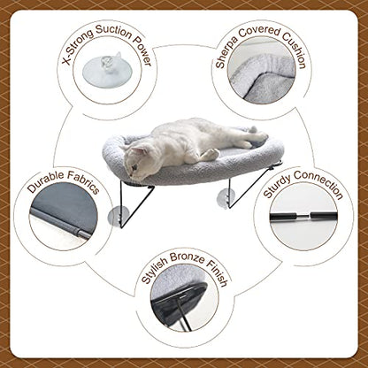 Zakkart Cat Window Perch - 100% Metal Supported from Below - Comes with Warm Spacious Pet Bed - Cat Window Hammock for Large Cats & Kittens - for Sunbathing, Napping & Overlooking (Grey) - color: Gray