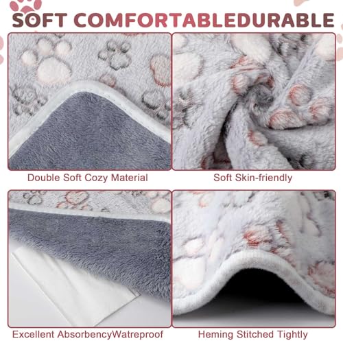 Panelee 4 Pcs Waterproof Dog Puppy Pee Pads Soft Cat Blankets Dog Sleep Mat Absorbent Pet Blanket Paw Pattern Whelping Warm Fleece Puppy Potty Training Pads Reusable (Gray,24 x 16 Inch) - color: Gray