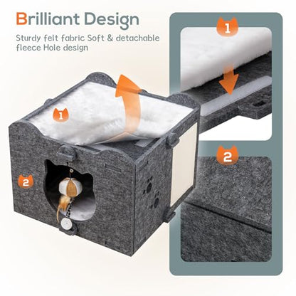 Yesday Detachable Felt Cat Bed Condo Shelter House for Indoor Use, Durable and Warm Flannel, Cozy Shelter with Built-in Scratching Board and Bonus Cat Toys (Black) - color: Black