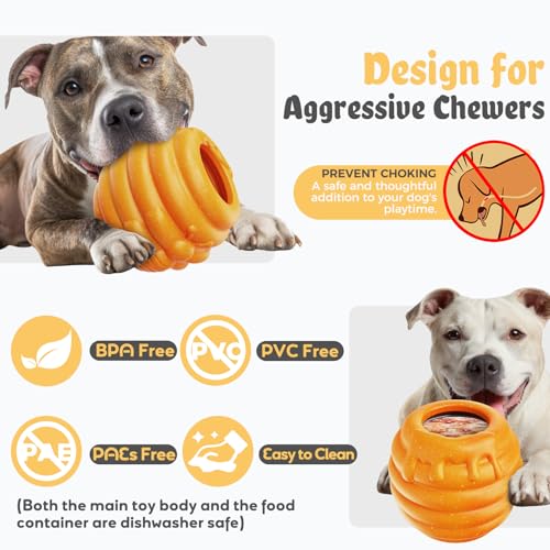 Dog Enrichment Toy for Aggressive Chewers - Interactive Dog Puzzle Toy for Boredom - Durable Nylon Honey Pot Treat Dispenser & Slow Feeder - Frozen Lick Toy with Removable Cups, Orange