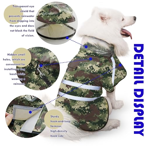Dog Raincoat, Adjustable Rain Jacket with Hooded Double Layer for Large Medium Small Dogs Puppies, Lightweight Waterproof Rain Coat Poncho with Reflective Stripe Mosaic Camouflage Green,S - color: Camouflage Green, size: Small