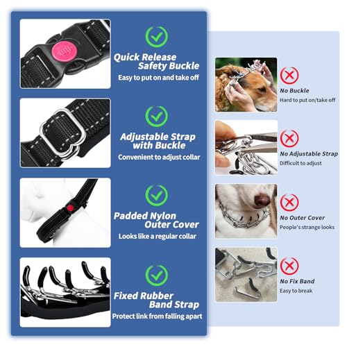 Martingale No Pull Dog Collar - Heavy Duty Nylon with Buckle, Adjustable Anti Pull Reflective Slip Collar for Large Medium Small Dog Training Walking L Black - color: Black Black, size: L (19"-26" Neck, 1.5" Wide)