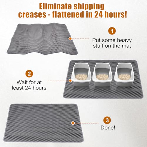 XL Cat Litter Mat - 45"x32" Extra Large, Honeycomb Double Layer Traps Litter, Washable & Urine Proof, Non-Toxic EVA for Multi-Cat Homes (Grey) - color: Grey