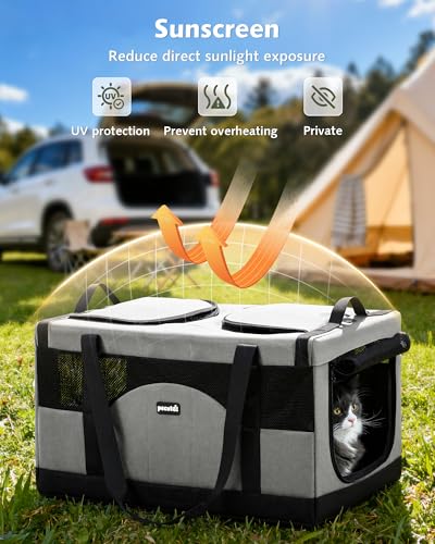 Pecute Dual Compartment Pet Carrier for Multi-Cat Families & Small Dog Owners, Collapsible Dog Crate with Reinforced Steel Frame, Car Safety Design for Travel, Vet Visits & Home Use, Gray - color: Grey