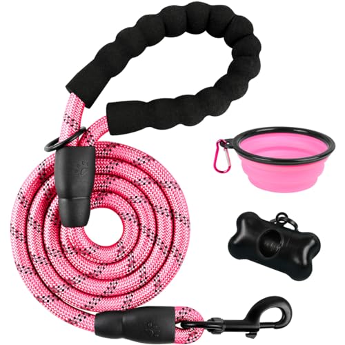 BARKBAY Dog Leashes for Large Dogs Heavy Duty Dog Leash 4/5/6 FT with Comfortable Padded Handle and Highly Reflective Threads for Medium Large Dogs Walking Training Running (5FT-1/2'',Pink) - color: Pink, size: 5 Feet