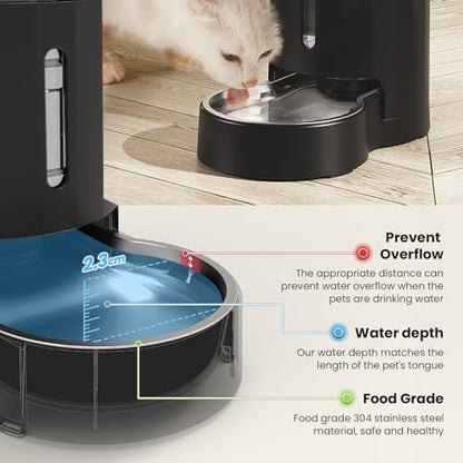 CZPET Dog Water Bowl Dispenser 4L, Wider Mouth & Upgraded Brush for Easy Cleaning Automatic Cat Gravity Refilling Waterer with Removable Stainless Steel Bowl, Large Drinking Area for Multi-Pet (Black) - color: Black