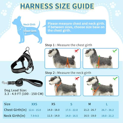 SlowTon No Pull Small Dog Harness and Leash Set, Puppy Soft Vest Harness Neck & Chest Adjustable, Reflective Lightweight Harness & Anti-Twist Pet Lead Combo for Small Medium Dogs (Black, XXS) - color: A-Black - With Front Clip, size: XX-Small